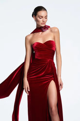 2025 New Spring Women Sexy Strapless Velvet Bodycon Long Dress Celebrate Fashion Evening Party Cocktail Outfit